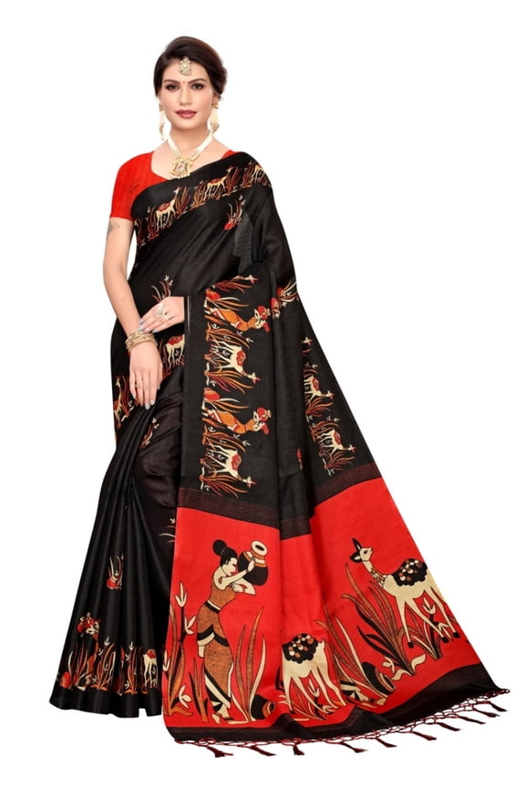 Multi color khadi cotton saree/sari with running blouse For Women/Girls
