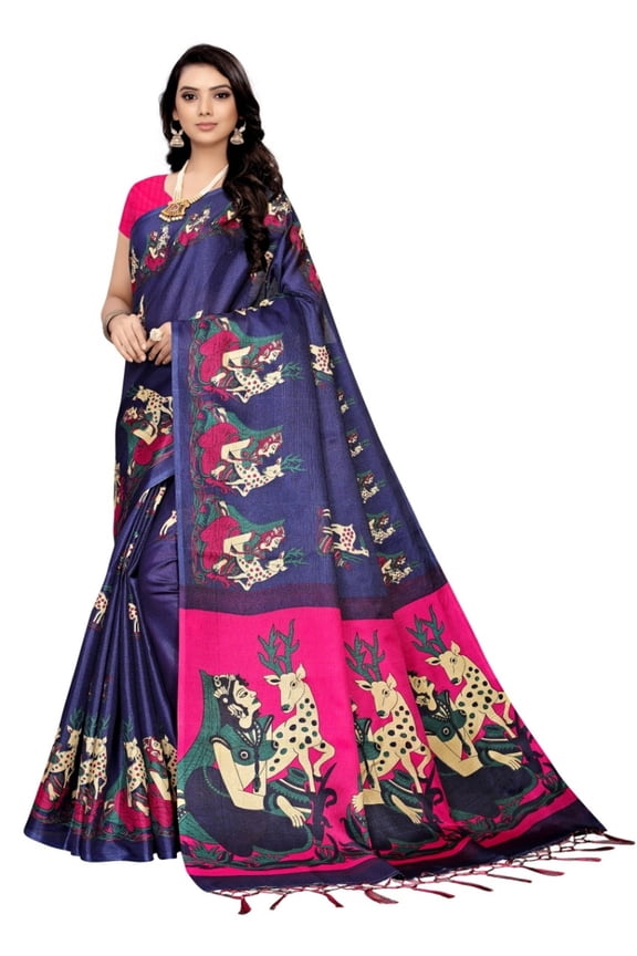 Multi color khadi cotton saree/sari with running blouse For Women/Girls