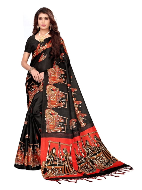 Multi color khadi cotton saree/sari with running blouse For Women/Girls
