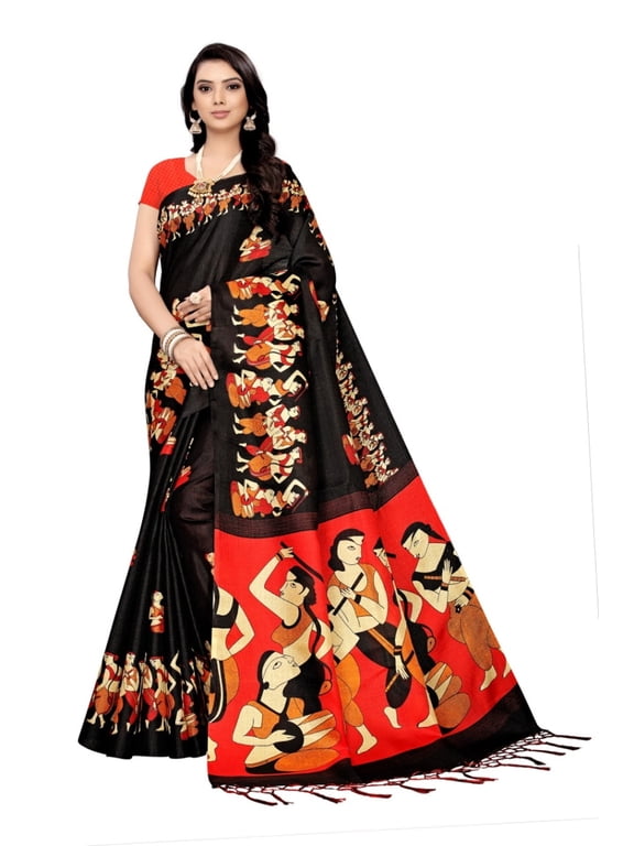 Multi color khadi cotton saree/sari with running blouse For Women/Girls