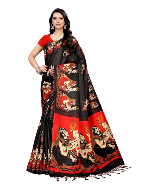 Multi color khadi cotton saree/sari with running blouse For Women/Girls