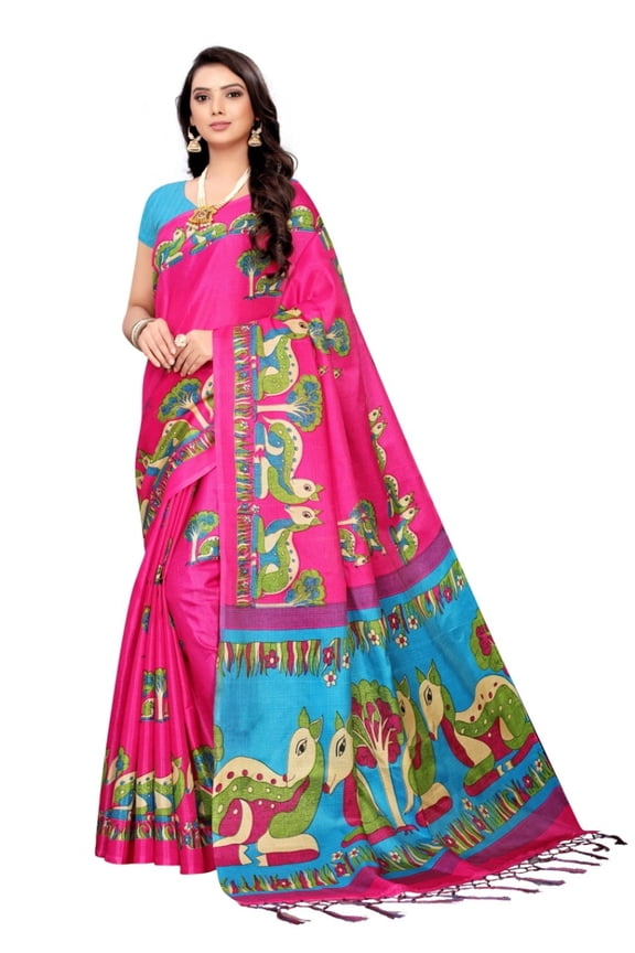 Multi color khadi cotton saree/sari with running blouse For Women/Girls