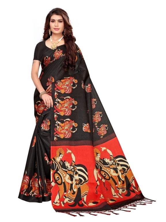 Multi color khadi cotton saree/sari with running blouse For Women/Girls
