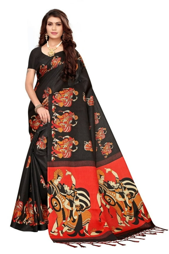 Multi color khadi cotton saree/sari with running blouse For Women/Girls