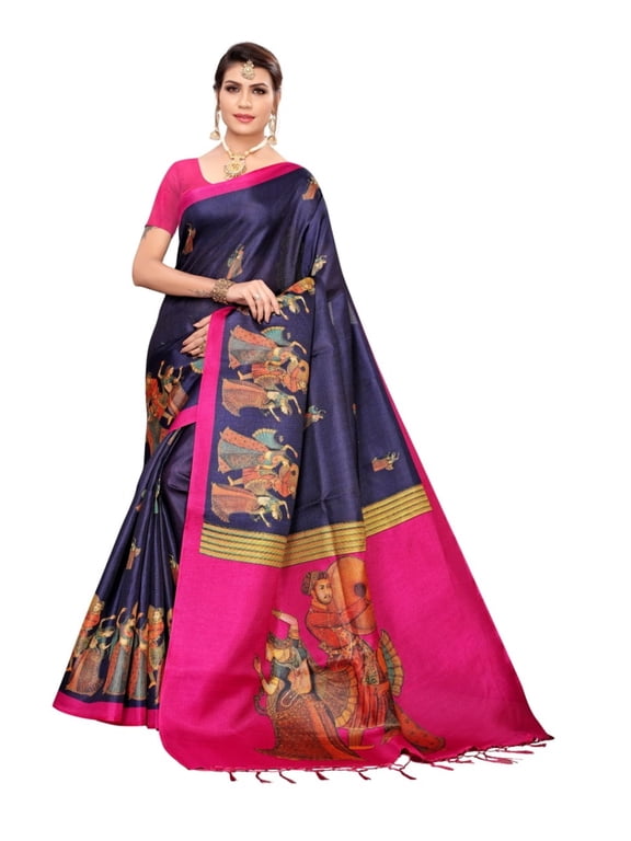Multi color khadi cotton saree/sari with running blouse For Women/Girls