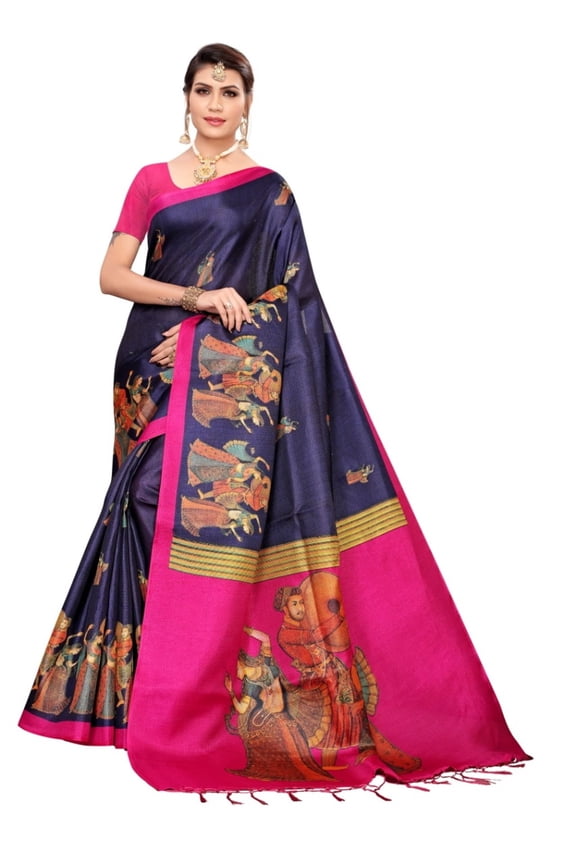 Multi color khadi cotton saree/sari with running blouse For Women/Girls