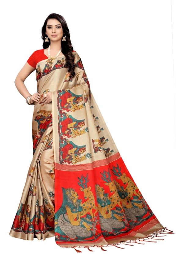 Multi color khadi cotton saree/sari with running blouse For Women/Girls
