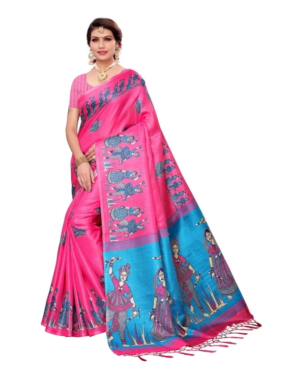 Multi color khadi cotton saree/sari with running blouse For Women/Girls