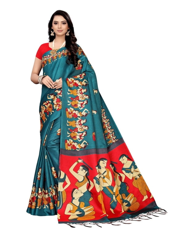 Multi color khadi cotton saree/sari with running blouse For Women/Girls