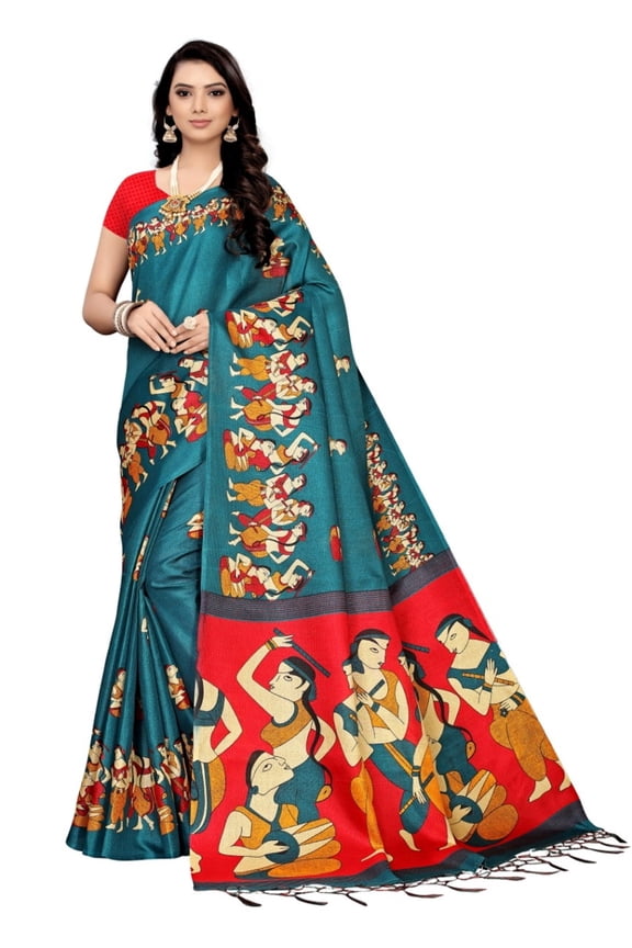 Multi color khadi cotton saree/sari with running blouse For Women/Girls