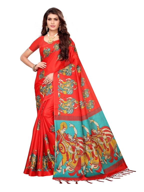 Multi color khadi cotton saree/sari with running blouse For Women/Girls