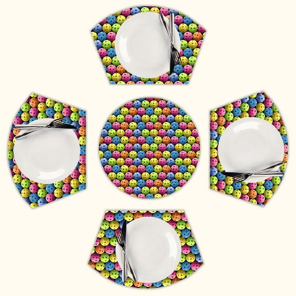 Multi colored Pickleballs Round Table Placemats Set Of 5 Wedge Table Mats Washable Heat Resistant Place Mat For Dining Table Kitchen Farmhouse Restaurant