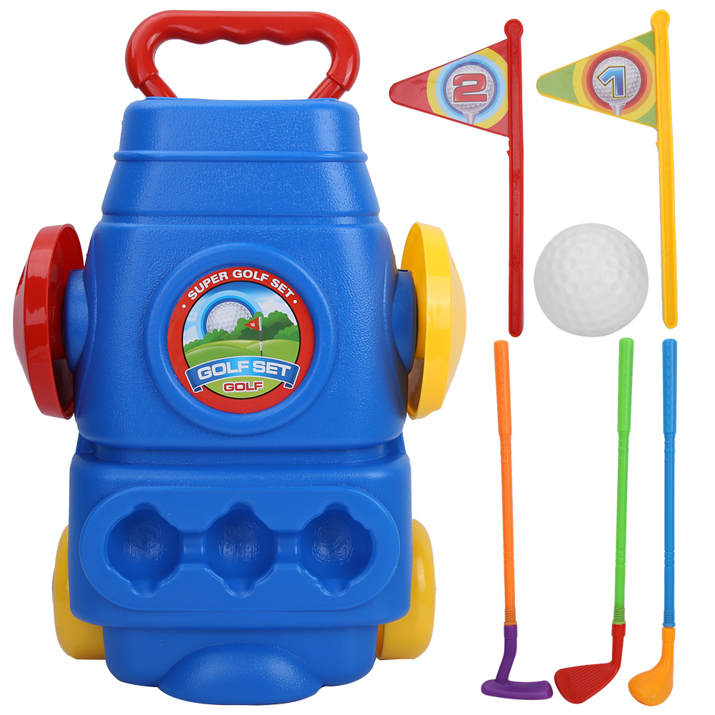 Multicolored Plastic Mini Golf Clubs Cart Toy Set Children Kids Indoor