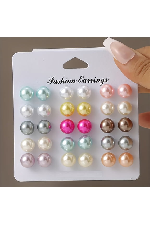 Multi colored bead string women's seven color pearl earring set, versatile women's earring jewelry 15 pairs