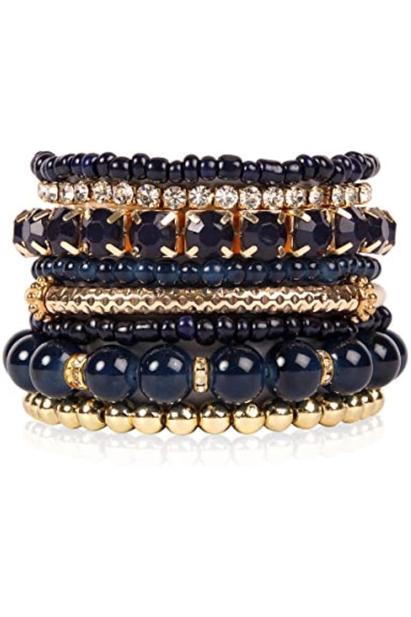 Multi-colored elastic beaded stackable bracelet - multi-layered beaded bangle, fashionable and versatile.