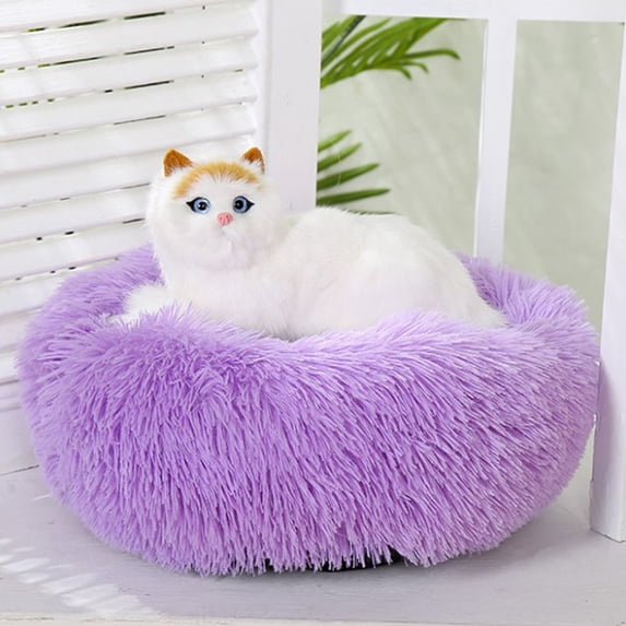 Multi-colour Faux Fur Fluffy Round Pet Bed For Dog & Cat, Calming Dog Bed & Cat Bed