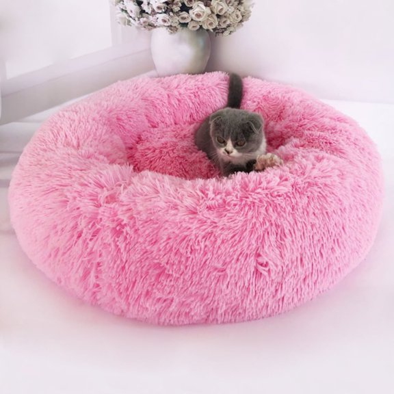 Multi-colour Faux Fur Fluffy Round Pet Bed For Dog & Cat, Calming Dog Bed & Cat Bed