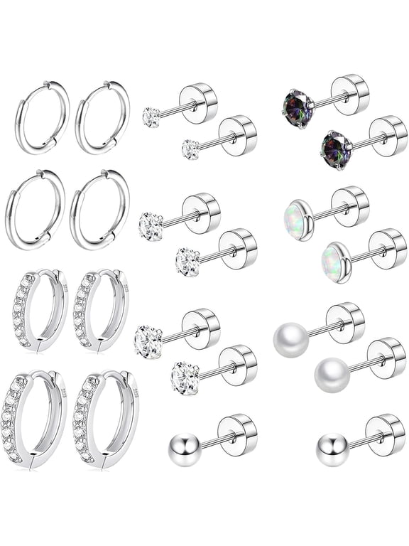 Multi-ear puncture surgery steel flat-backed earrings, low-allergy small cartilage Huggie Hoop earrings, titanium micro CZ pearl protein stone earrings for ladies