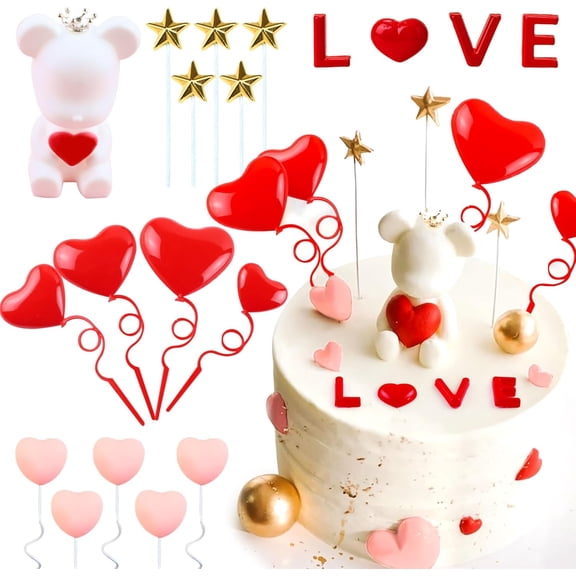 Multi-element cake decoration set with bear, heart, star and letter shapes