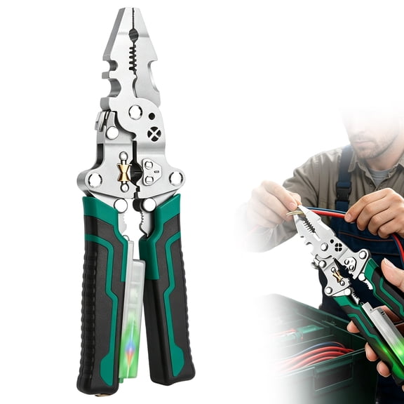 Multi-function 10 in 1 Wire Stripper with Voltage Tester, Foldable Wire Stripping Tool for Cutting, Pulling Wires and Cable Scissors