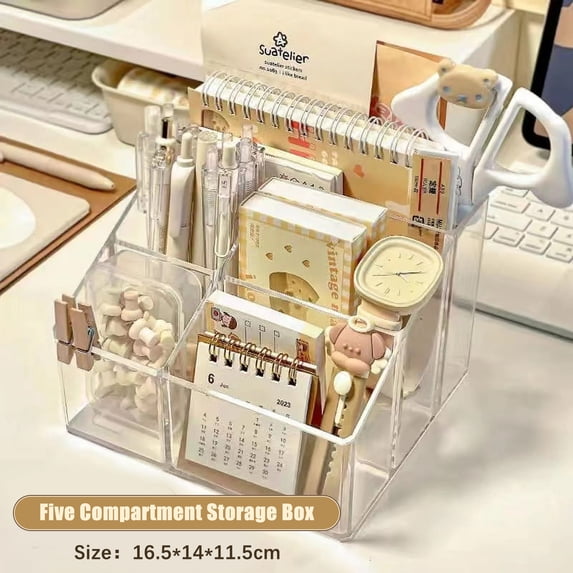 Multi-function Acrylic Pen Organizer Storage, Translucent Desk Pencil Organizer Pencil Pot Pen Pot, Pen Storage Holder Creative Desk Storage Box for Office Home Supplies Cosmetics