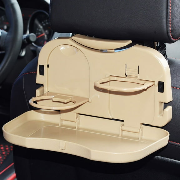Multi-function Car Dining Table Dinner Plate Foldable Car Seat Back Storage Beverage Rack Tray Dining Table-beige