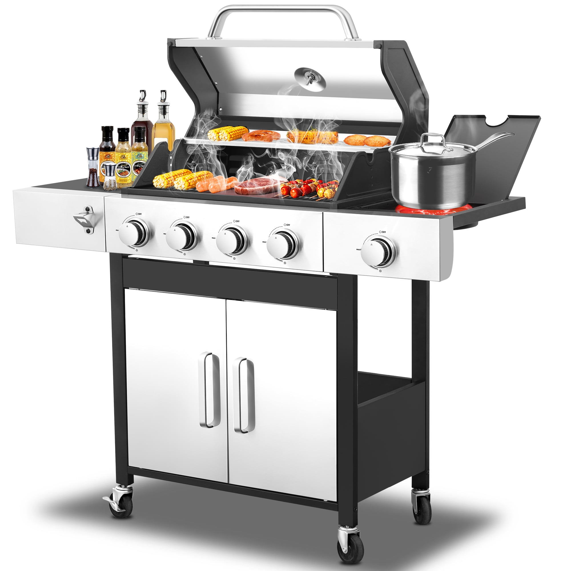 SHINPT Propane Gas Grill, 4-Burner 46790 BTU BBQ Grill, Side