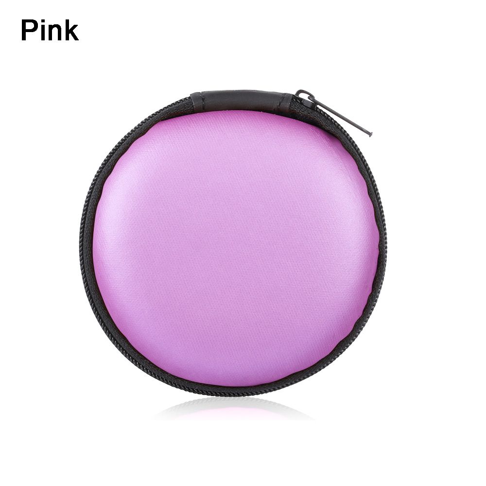 Multifunction Hard Pocket Round Shaped Organizer Box Earphone Case Headphone Storage Bag PINK