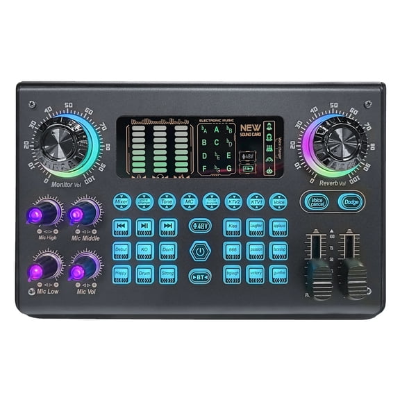 Multi-function Mixer Portable Digital Sound Card BT USB Mixing Console Built-in 48V Phantom Power Professional Live Mixer Sound ,Easy to Operate