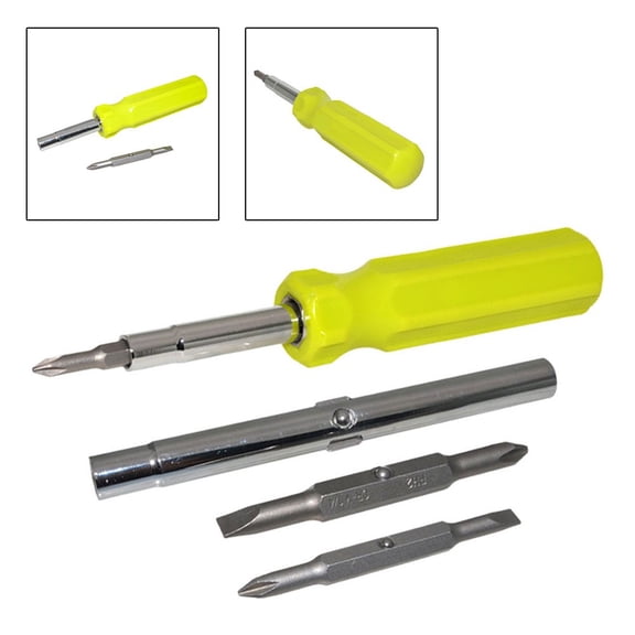 Multi-function Screwdriver with Replaceable Slotted and Cross Bits, Ergonomic Oil-Proof Handle, for Toy Cars, Bicycles, Household Appliances