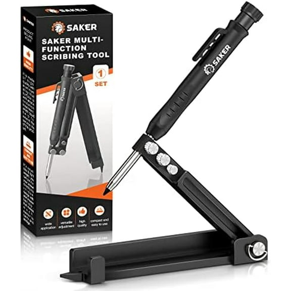 Multi-function Scribing Tool- Construction Pencil- Aluminum Alloy Scribe Tool with Deep Hole Pencil,DIY Woodworking Scribe Gauge Scriber Line Maker Measuring Tool,Gifts For Men(5.5Inch BLACK)$$Tools