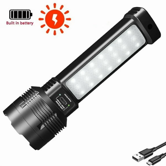 Multi-function Solar LED Flashlight USB Rechargeable Torch Light Outdoor Long Range Lantern for Camping Hiking Emergency (solar)