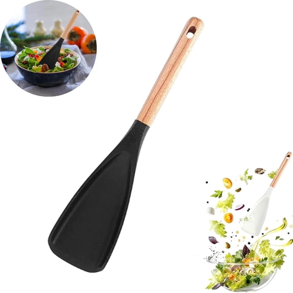 Multi-function Spoon, Multifunction Spatula Cooking Spoon, Heat-Resistant Silicone, Wooden Handle, Safe for Nonstick Cookware, Ergonomic Grip, Ideal for Stirring, Mixing, Serving