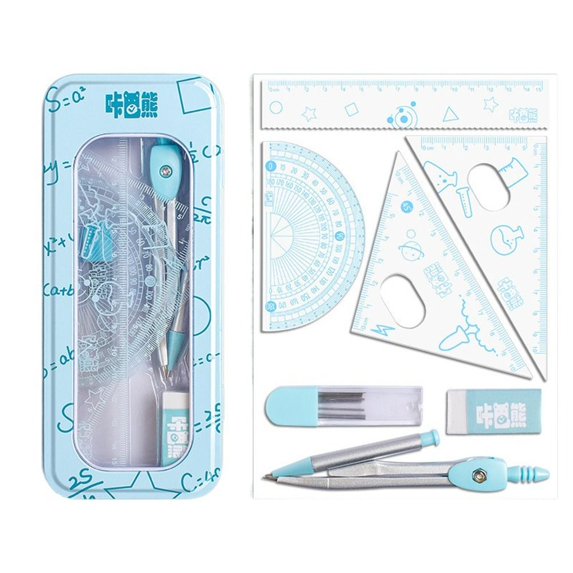 Multi-function Stationery Plastics Learning Measuring Tool Straightedge Trigonometry Protractor Drawing Ruler BLUE