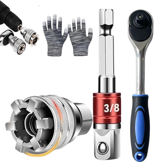 Multi-function Universal Socket Wrench Tool, 10mm-19mm Self Adjusting Adjustable Socket Wrench with 3/8" Adapter