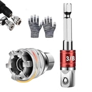 Multi-function Universal Socket Wrench Tool, 10mm-19mm Self Adjusting Adjustable Socket Wrench with 3/8" Adapter