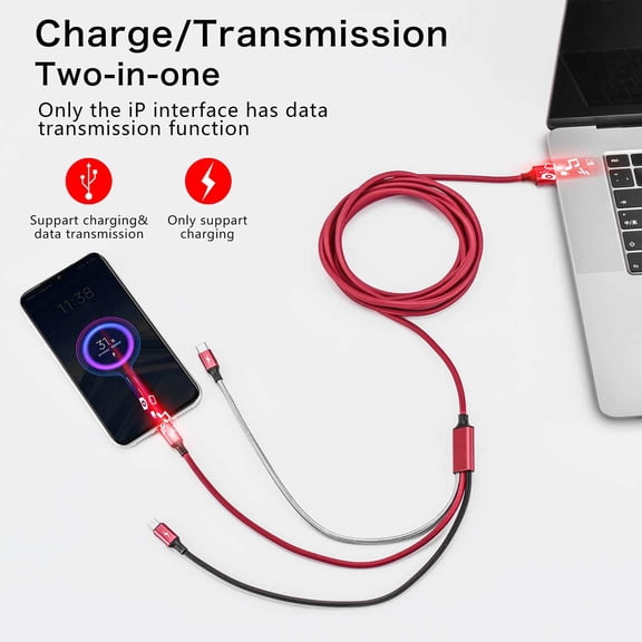 Multi Charging Cable, 10 Feet 2-Pack Multi Fast Charger Cord Braided Universal 3-in-1 Multi Charging Cable Long USB Cable Adapter IP/Type C/Micro USB Ports for Phone/iPhone/Tablet/Samsung/More Device