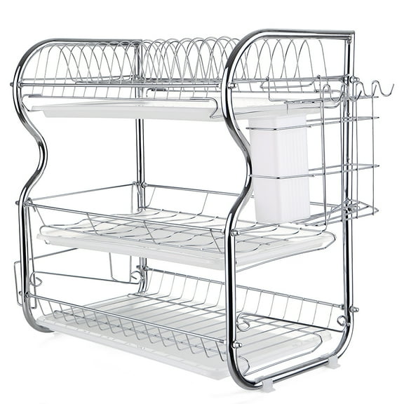 Multi-functional 3-Tier Dish Rack Kitchen Supplies Storage Rack Draining Rack with ChopsticksKnivesCutting Board Holder Drainboard