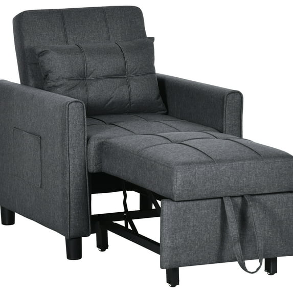 Multi-functional 31 Chair Bed, Gray. Adjustable , Pillow, Pockets For Everyday Comfort Convertible Bed , With Back, Pockets, Grey. Compact And Versatile