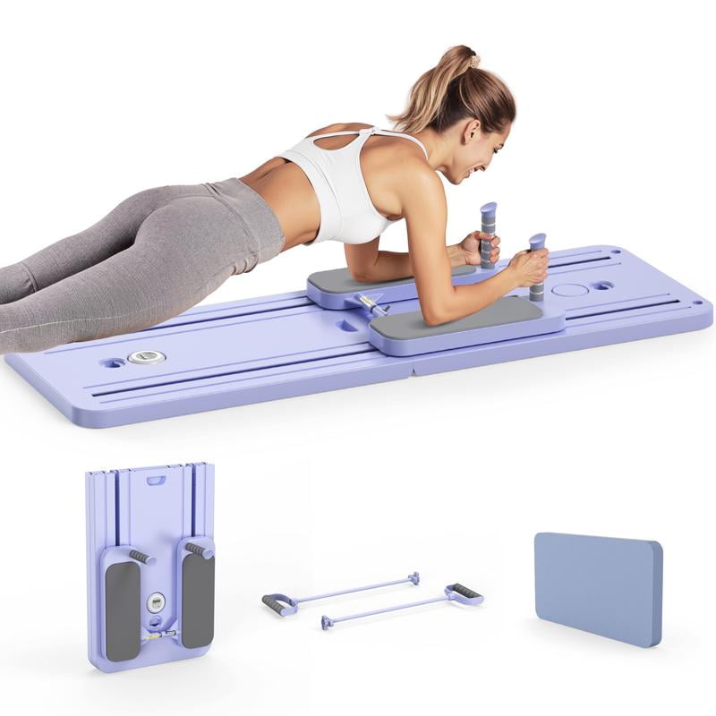 Portable Pilates Board Kit With Mat, Bar, Sliders & Bands - Foldable Home Reformer For Core & Balance Workouts