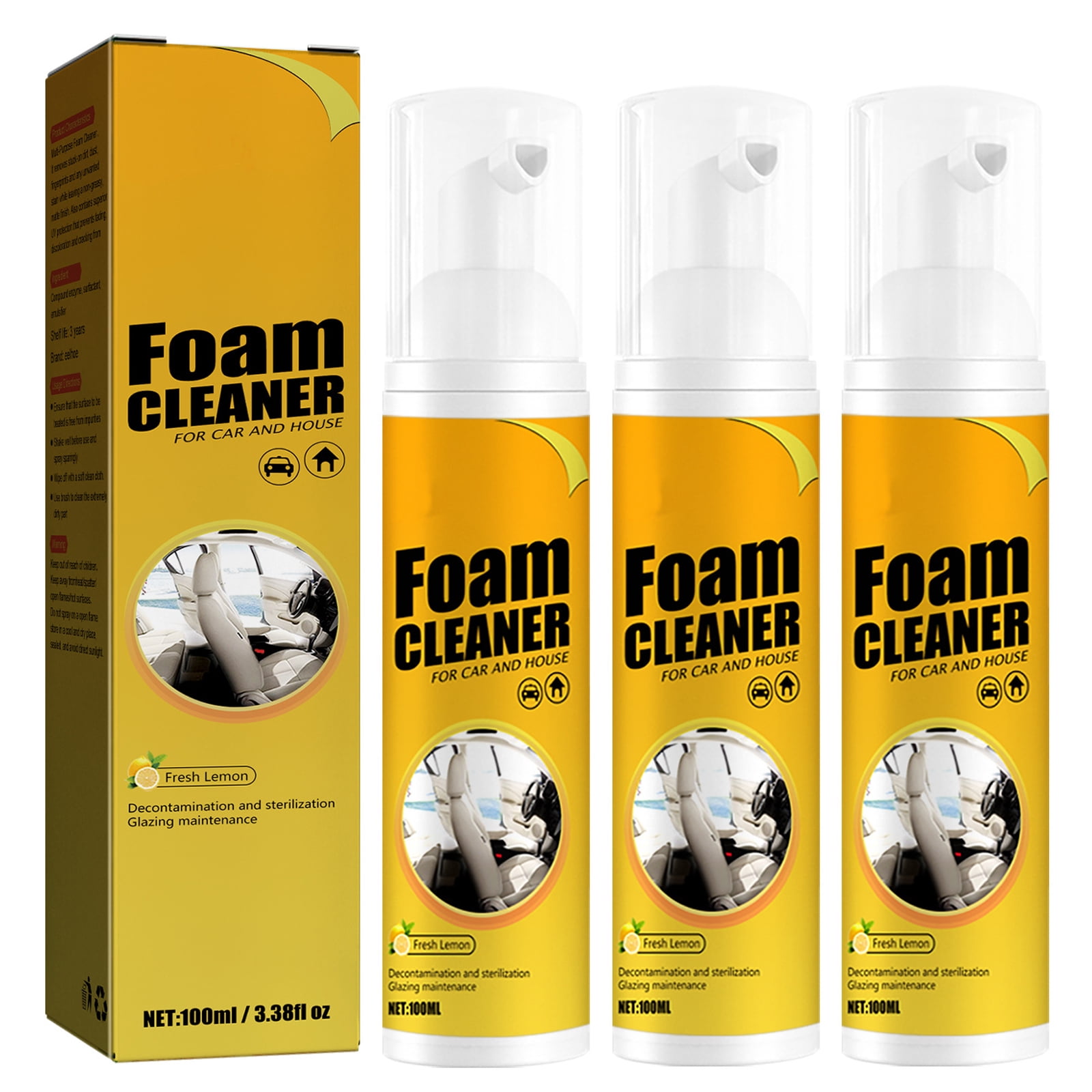 Multifunctional Car Foam Cleaner,100ml No Flushing Car Interior Cleaning, GreaseFree Cleaner