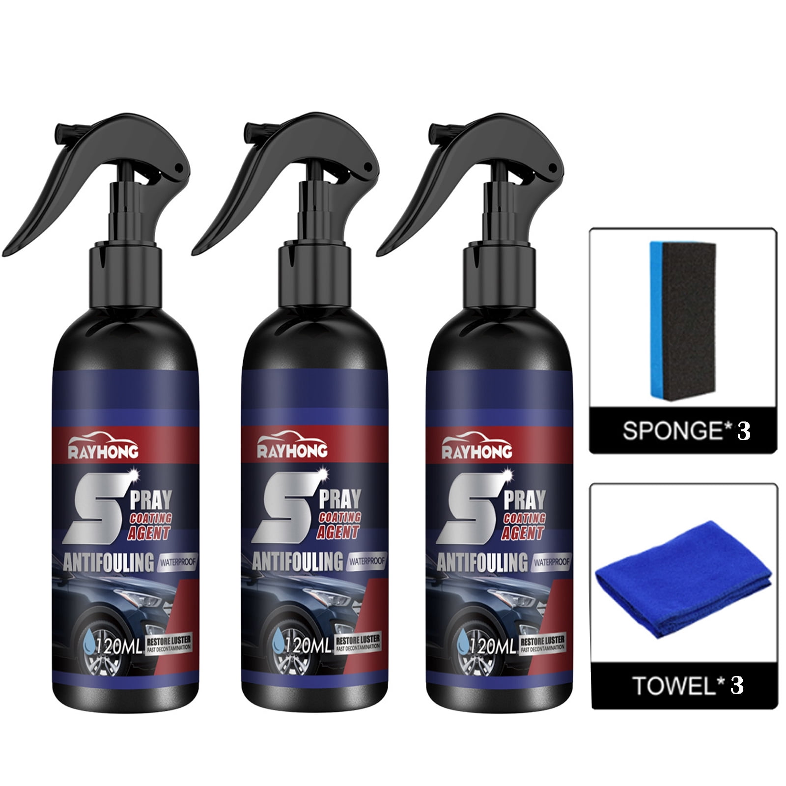 Rayhong Spray Coating Agent - Multi-Functional Coating Renewal Agent, 3 in  1 Ceramic Car Coating Spray | 4.3 Oz Kit with Wipe & Sponge (1 Pcs)