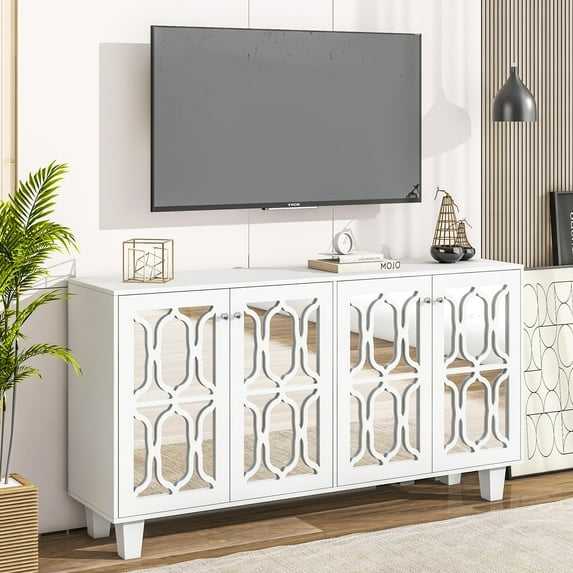 Multi-functional Console Table with Storage Credenza Accent Cabinet for Living Room White