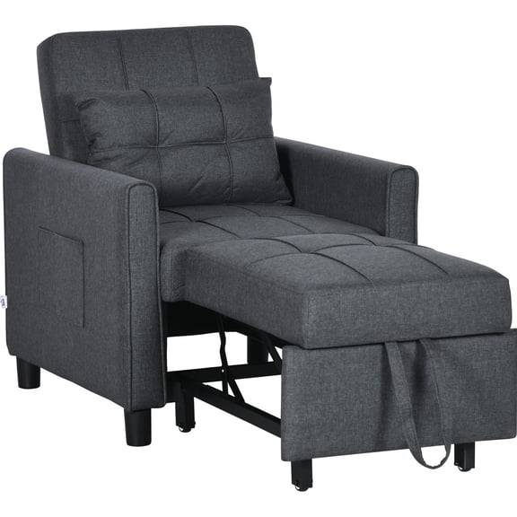 Multi-functional Convertible Chair Bed, Gray. Adjustable , Pillow, Handy Pockets. Space Optimized 31 With Back Support, Pockets, Comfortable And