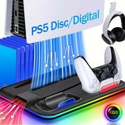 PS5 Cooling Stand for PS5 Disc/Digital, PS5 Station with Controller Charger/Disc Slots, Black