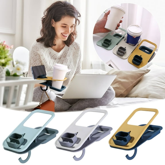 Multi-functional Desk Organizer Clip - Cup Holder, Phone Stand, Bag Hook - 20 lb Capacity - Fits Office Desk, Bedside Table, Wheelchair - Nylon Fiberglass Body, Removable Hook - 9.2x18x7.8cm - Black