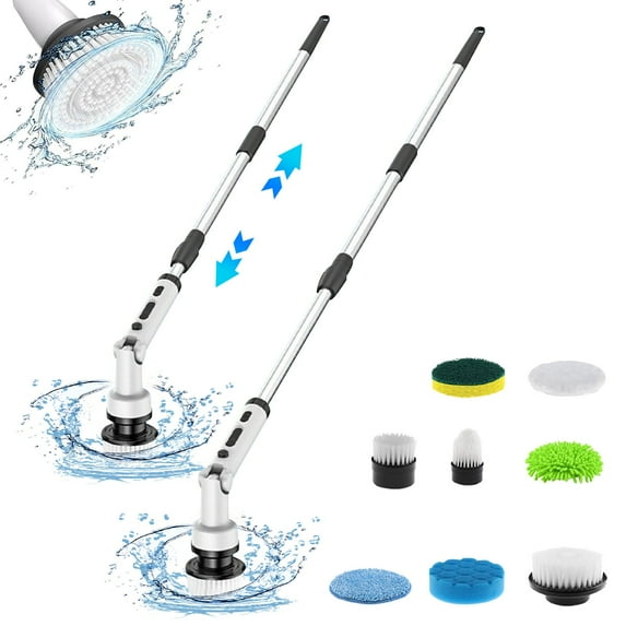 Multi-functional Foldable Rotating Handheld Long Handle Cleaning Brush for Kitchen Bathroom, 9 Interchangeable Brush Heads, Adjustable Angle, High-Speed Cleaning, Wireless, Fast Charging