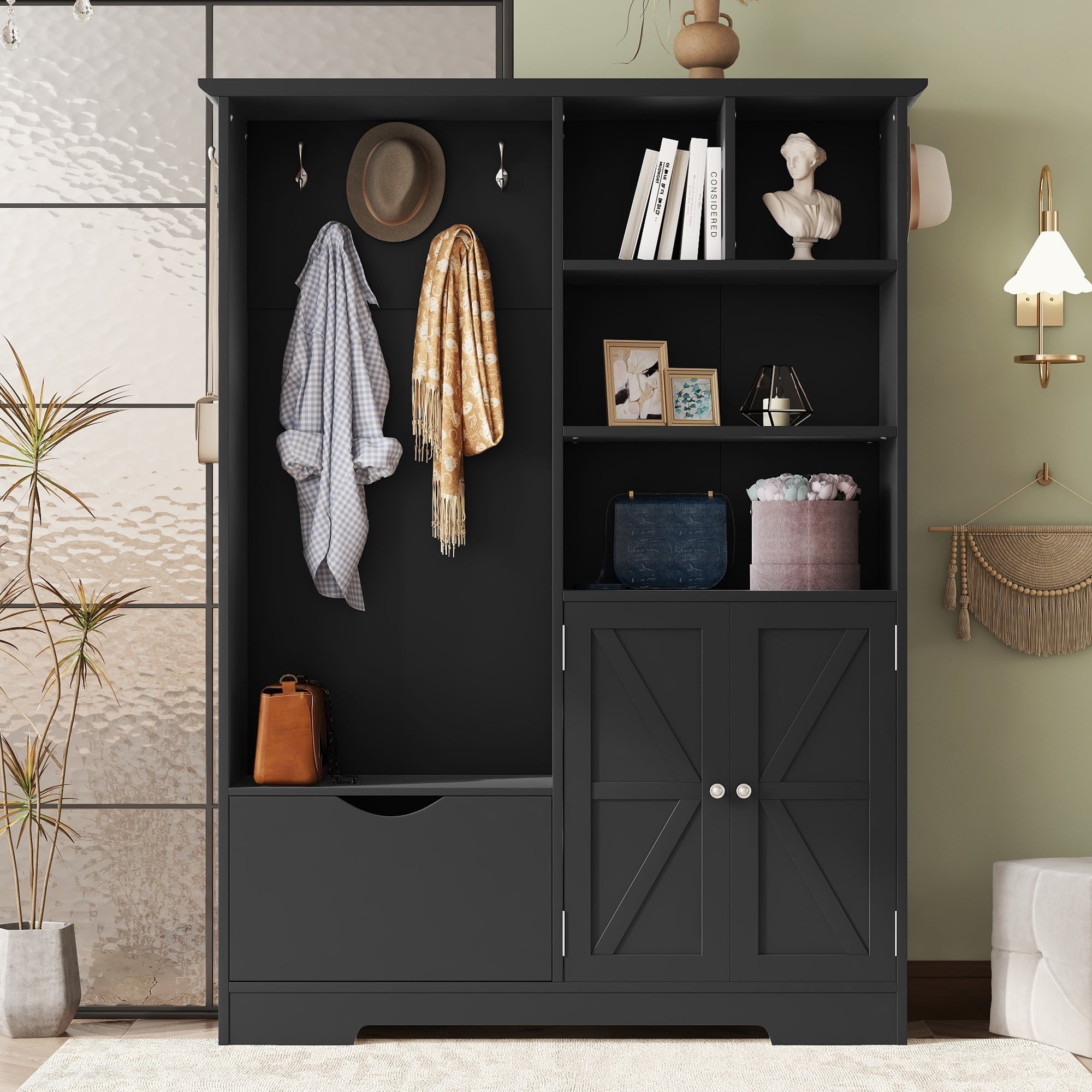 Elegant Multi-functional Hall Tree with Storage and Bench
