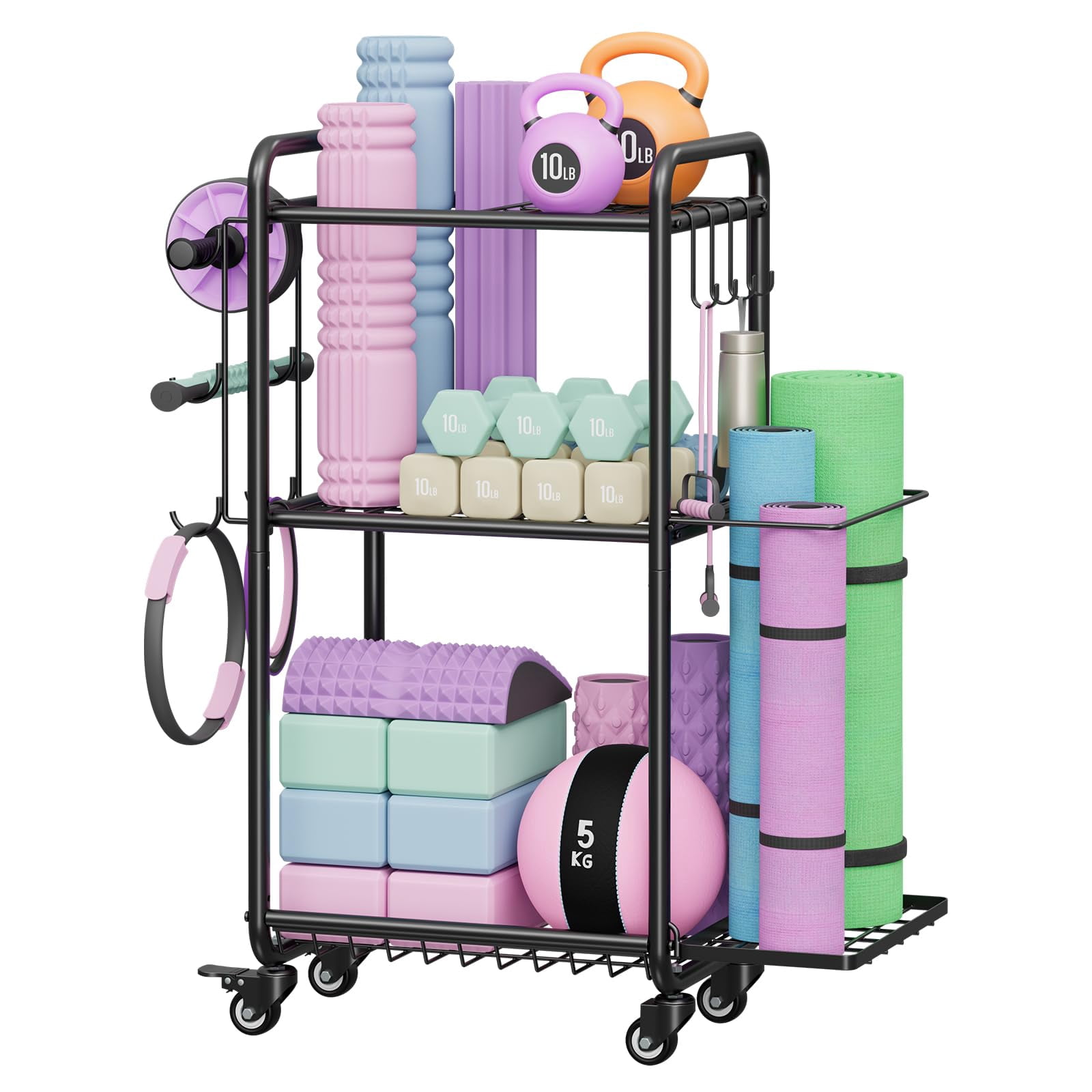 Multi-functional Home Gym Storage Rack - Yoga Mat  Dumbbell Weight & Workout Equipment With Heavy-duty Steel Construction For Fitness Organizer