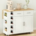 thumbnail image 1 of Multi-functional Kitchen Island Cart - 2 Door Cabinet, Drawers, Convenient Spice Rack, Towel Holder, Splendid Wine Rubberwood Top (white Helpful Classy, 1 of 5
